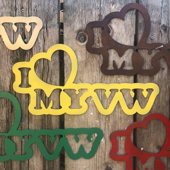 Rusted Rustic Colourful Metal I LOVE MY VW Ornament Sign plaque decoration