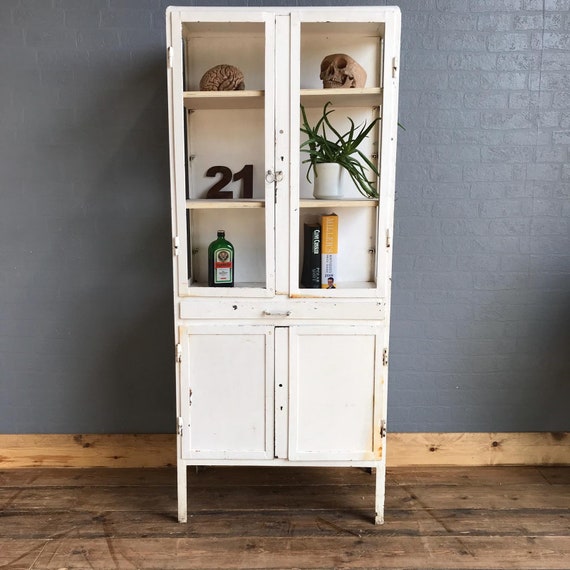 Vintage Hospital Medical Cabinet Metal Industrial Kitchen Shelves Bathroom A