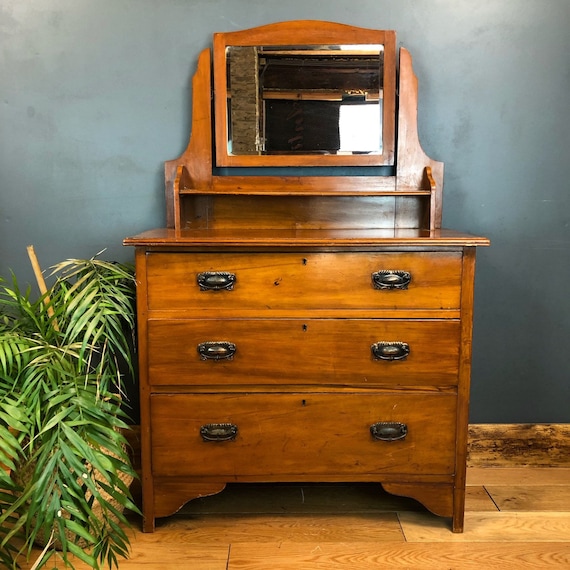 Vintage Dressing Table Chest Of Drawers Mirror Bedroom Dresser Storage