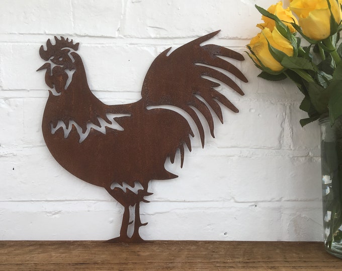 METAL RUSTY ROOSTER  , cockerel kitchen sign , hen Garden Decoration , home Sign , Garden Ornament , chicken sign , rusty metal birds