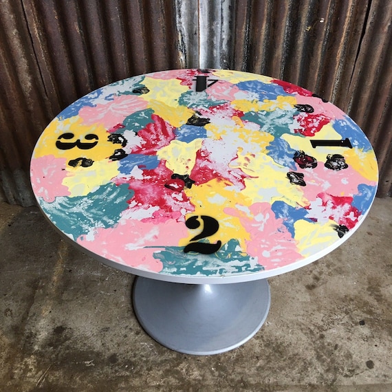 Funky Industrial Cafe Pub Kitchen Bistro Round Table Art Retro