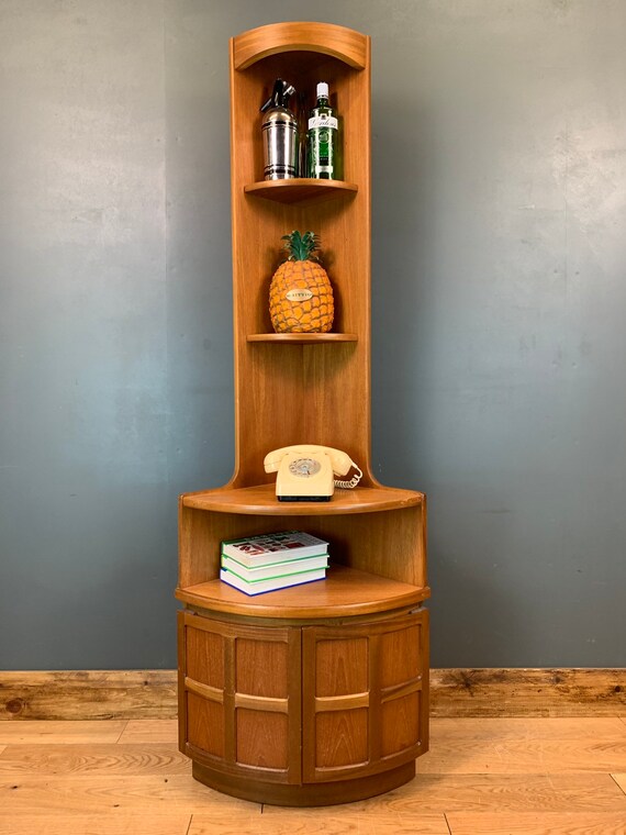 Mid Century Retro Vintage Teak Corner Unit Shelving Cupboard Storage Unit
