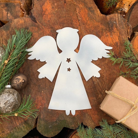 Distressed WHITE ANGEL Sign Metal Rustic Nordic Christmas decoration Ornament