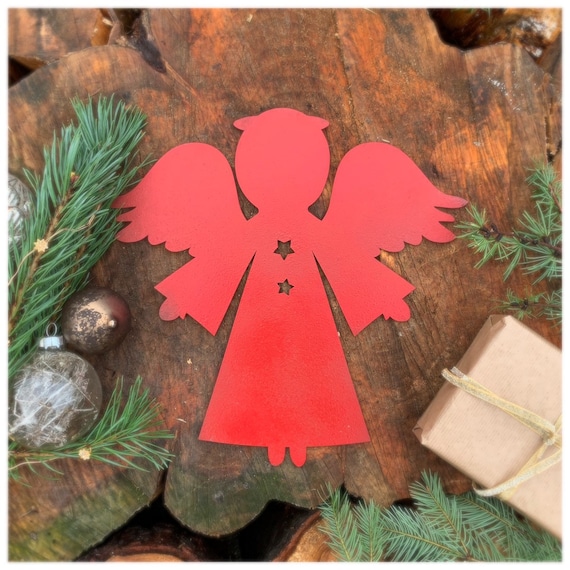 Distressed RED ANGEL Sign Metal Rustic Nordic Christmas decoration Ornament