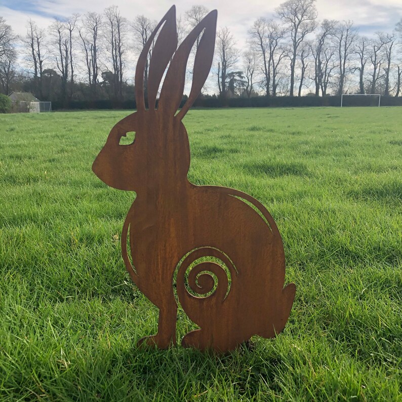 Rusty Metal Garden Ornament SITTING HARE Garden Feature Etsy UK