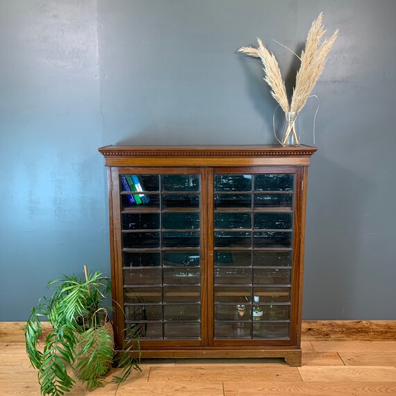 Antique Old Mahogany Glazed Cupboard Storage Bookcase Drinks Cabinet Cocktail