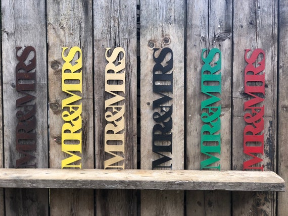 Rustic colourful MR AND MRS sign decoration ornament home & wedding love hope shabby chic