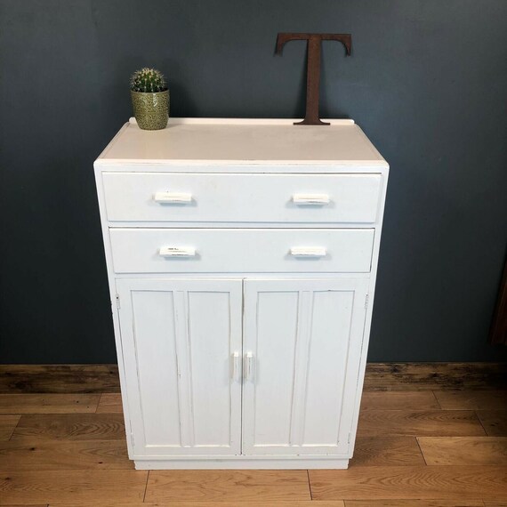 Vintage Tallboy Cupboard Shelves Storage Retro Drawers Rustic Boho Painted White