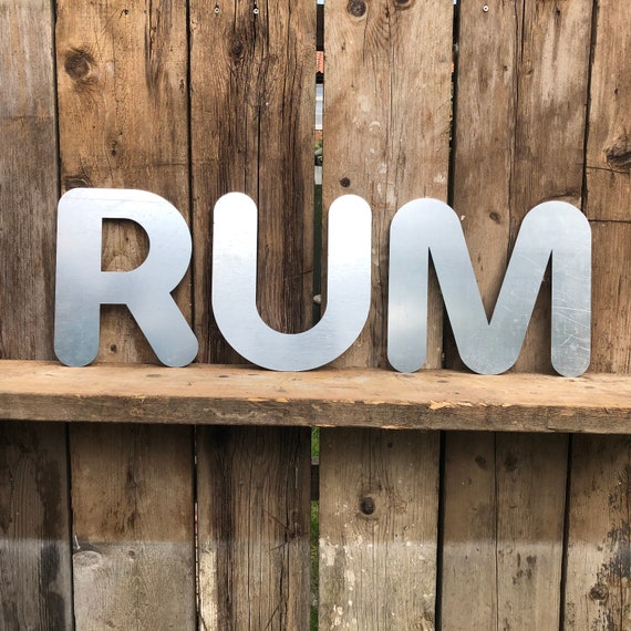 RUM Lettering Letters GALVANIZED Metal Shop Home Bar Sign Rustic Gin Drinks