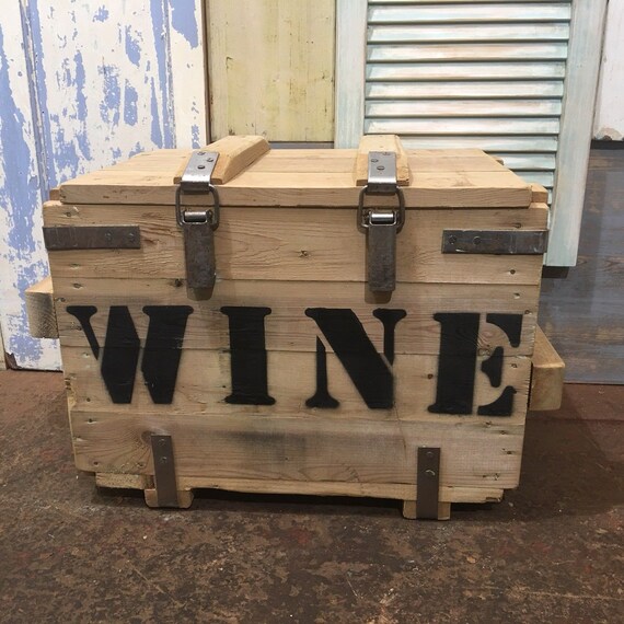 Vintage Reclaimed Pine Upcycled WINE Trunk Chest Box Bottle Storage Cupboard