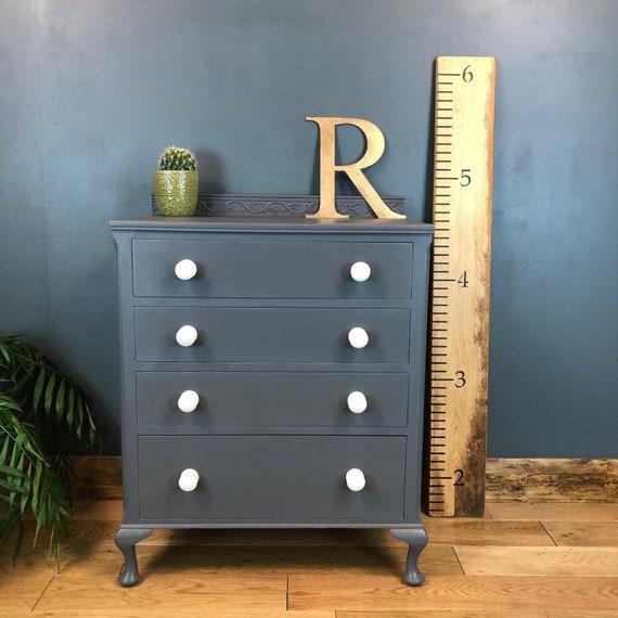 Boho Scandi Drawers Rustic Vintage Painted Distressed Dark Storage