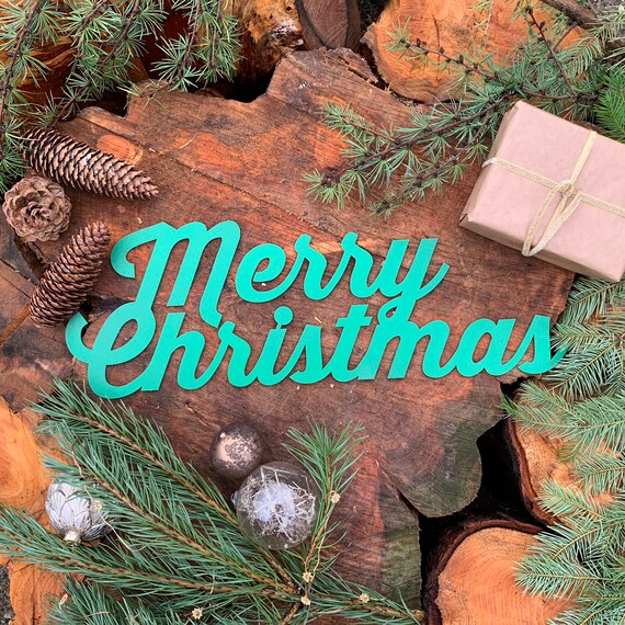 Rustic GREEN MERRY CHRISTMAS Lettering Word Plaque Sign Metal Nordic decoration