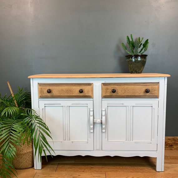 Vintage Ercol Cupboard Welsh Rustic Sideboard Boho Drawers Painted Elm Off-White
