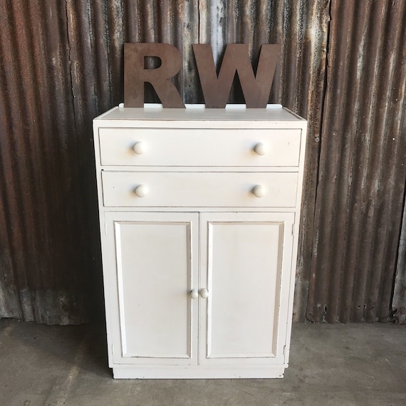 A Vintage Painted Tallboy Cupboard Shelves Storage Shabby Chic Distressed