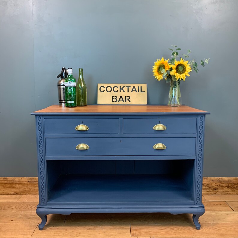 Vintage Sideboard / Painted Blue Sideboard / Rustic Chest of Etsy