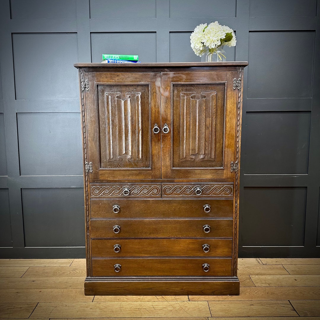Antique Oak Linen Cupboard / Drinks / Tudor Style Oak Etsy