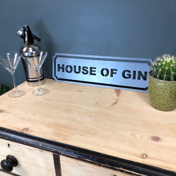 Steel HOUSE OF GIN Word Sign Metal Shop Home Rustic Pub Cafe Bar Cocktail Drinks