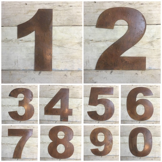 Large 12" Rusty Metal House Numbers signs Plaque Rustic Industrial Sign