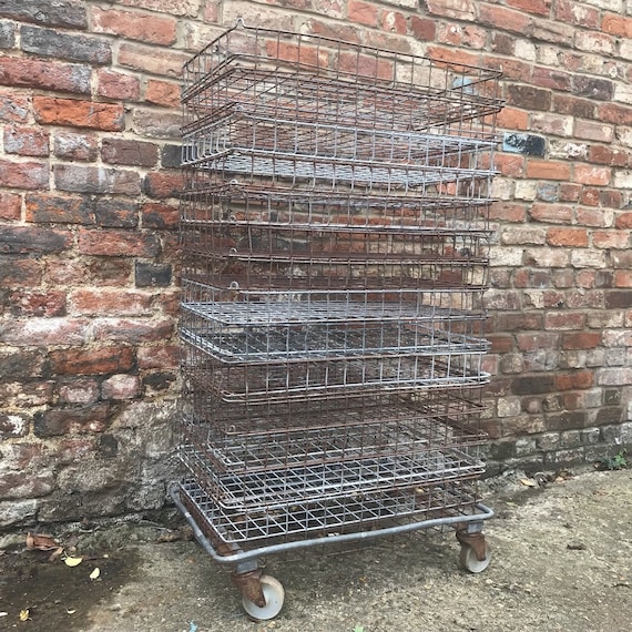 Industrial Baking Trolley Bakers Bakery Racking Vintage Cage Trays Wire Baskets