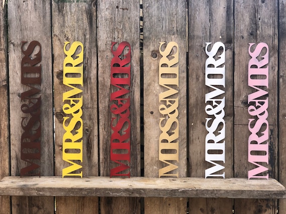 Rustic colourful MRS AND MRS sign decoration ornament home & wedding love hope shabby chic