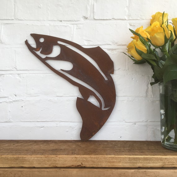Rusty FISH Sign Metal Home Garden Ornament Pond koi Trout salmon