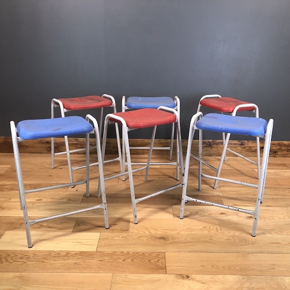 6 Vintage Retro Old School Science Lab Art Room Stacking Stools Industrial Chic