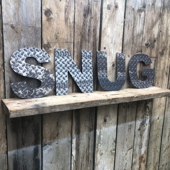 SNUG INDUSTRIAL LETTERING Letters Metal Shop Home Sign Rustic Mancave Bar