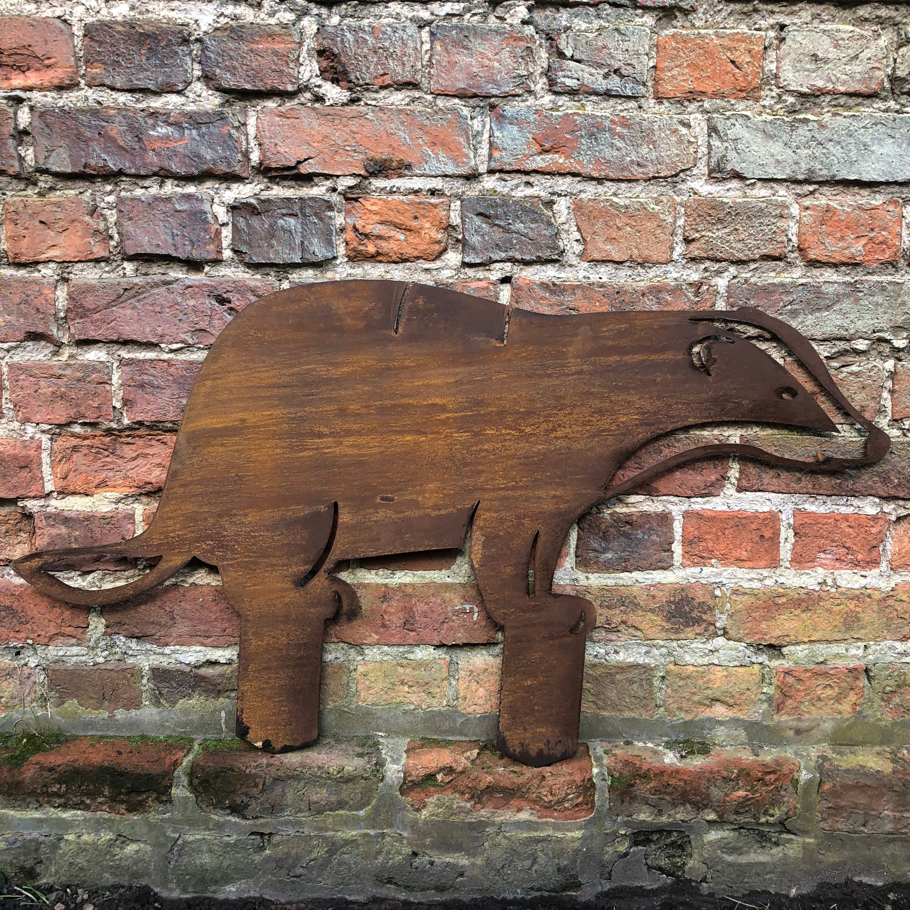 RUSTY METAL Garden ornament, BADGER garden statue , animal Silhouette