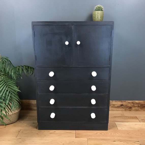 Shabby Chic Bedroom Drawers Cupboard Rustic Vintage Painted Distressed Dark Grey