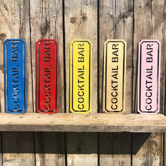 RUSTIC colourful COCKTAIL BAR Word Sign Metal Pub Gin Cocktails drinks Wine rum
