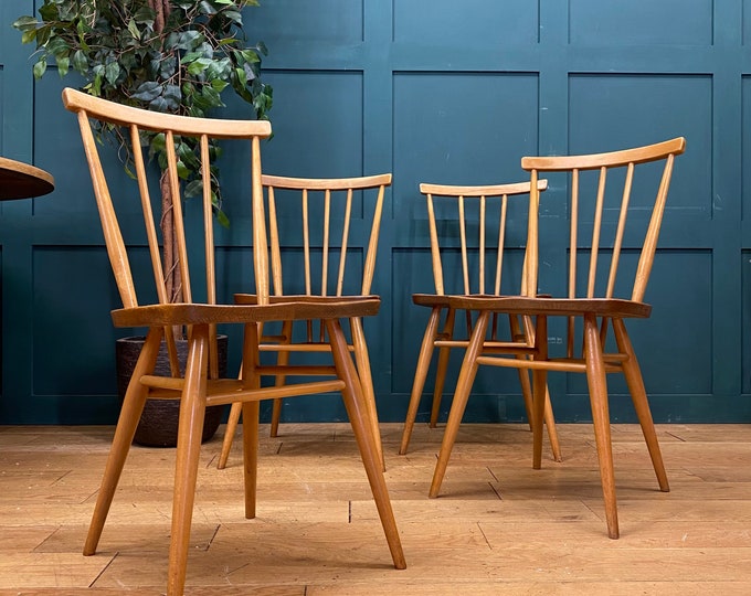Set Of 4 ERCOL  391 All Purpose Dining Chairs / Elm Kitchen Chairs /Mid Century