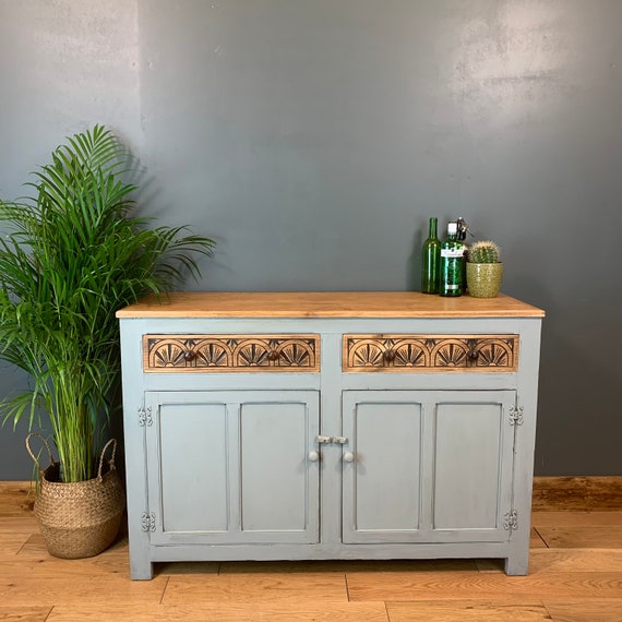 Vintage Painted Upcycled Shabby Chic Sideboard Cabinet Cupboard Rustic Blue/grey