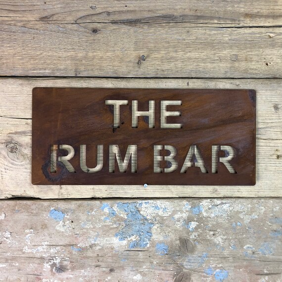 Rusted THE RUM BAR Plaque Word Sign Metal Shop Home Rustic Pub Cafe Bar Cocktails Drinks Gin Wine