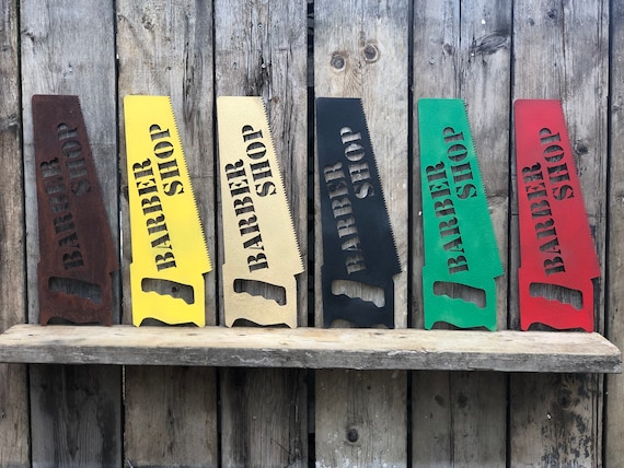 Rustic colourful BARBER SHOP SAW Sign Metal Pub Bar Drinks Tattoo Barbers salon