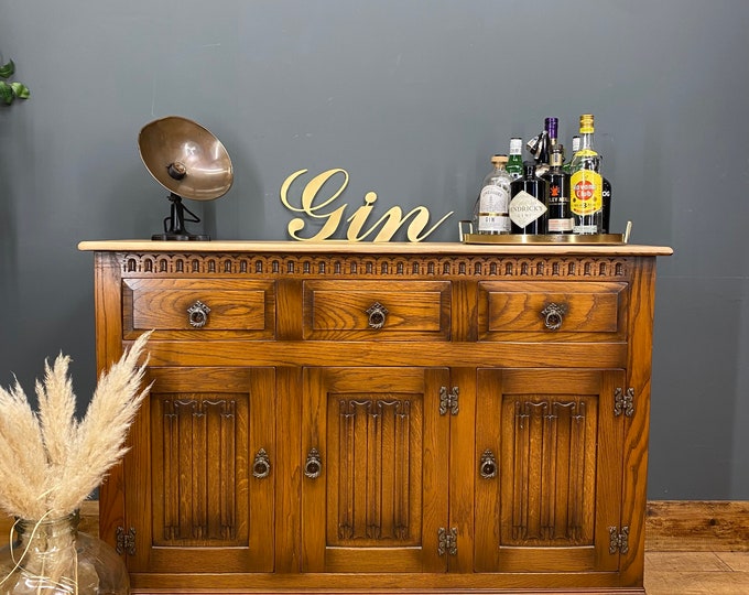 Vintage Sideboard /Drinks Cabinet /Oak Sideboard / Linenfold / Rustic Cupboard
