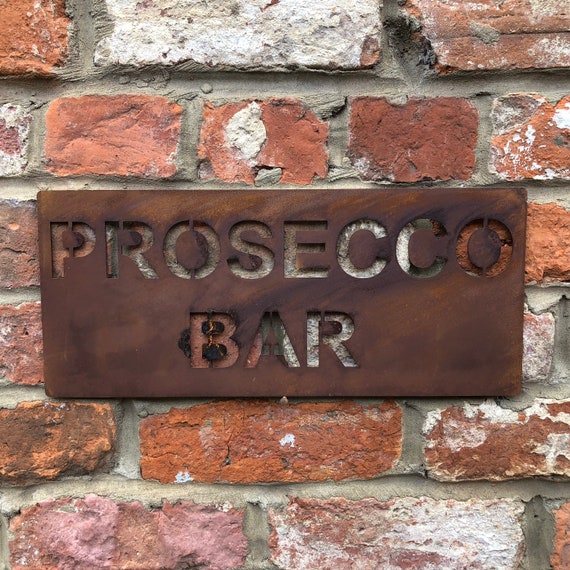 Rusted PROSECCO BAR Plaque Word Sign Metal Shop Home Rustic Pub Cafe Bar Cocktails Drinks Gin Rum Wine