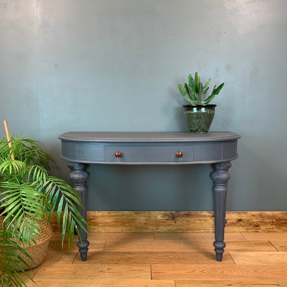 Vintage Antique Demi Lune Table Sideboard Upcycled Console Rustic Painted