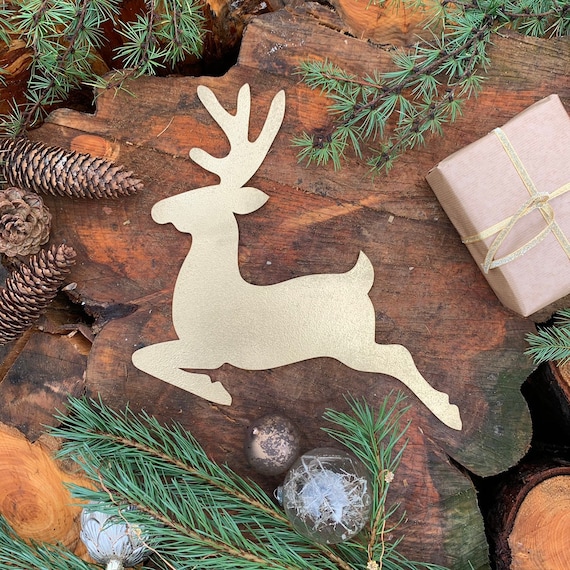 Rustic GOLD REINDEER Christmas deer Sign Metal Plaque Home decoration Nordic Rustic