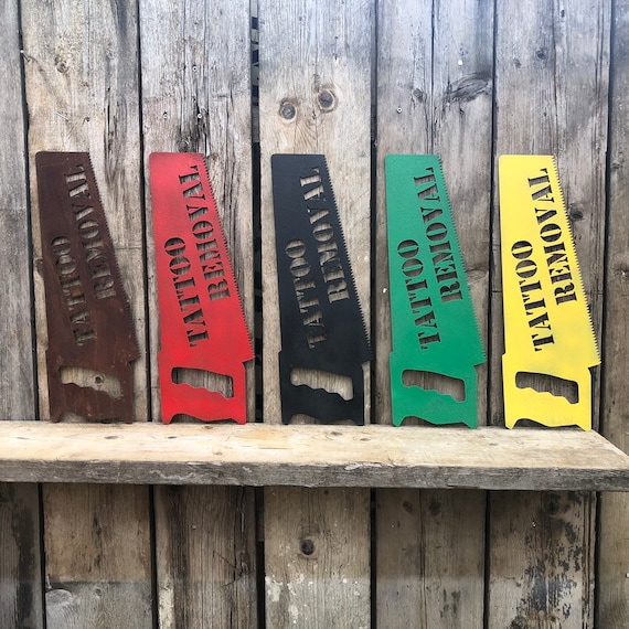 Rustic colourful TATTOO REMOVAL SAW Sign Metal Mancave Barber shop artist