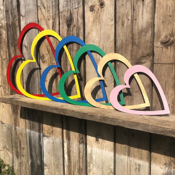 COLOURFUL metal rustic HEART sign lettering wall decor vintage HOME house garden boho