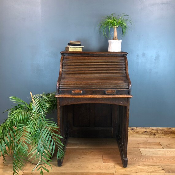Vintage Antique Oak Roll Top Desk Dressing Table Sideboard Shabby Chic Rustic