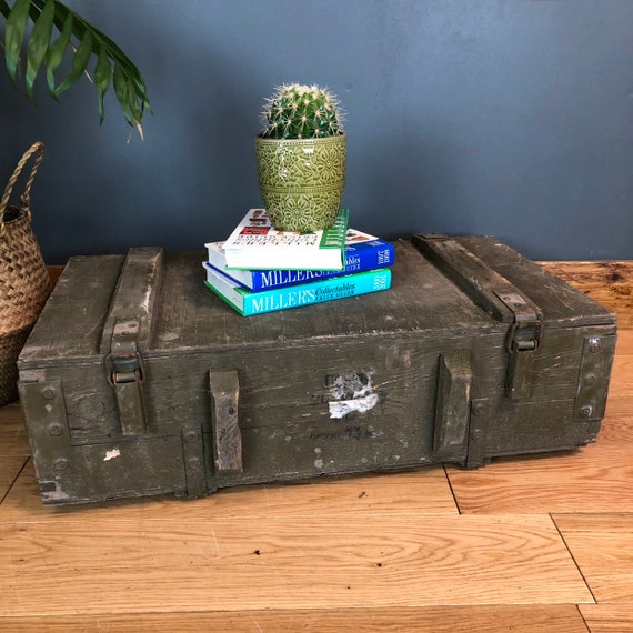 Vintage Ammo Army Trunk Chest Box Coffee Table Toy Storage Rustic Shoe Green