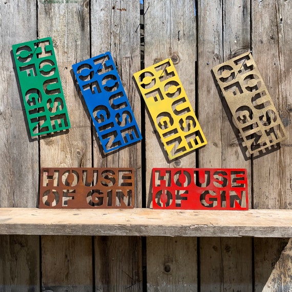 colourful HOUSE OF GIN Sign Metal Shop Home Rustic Pub Cafe Bar Cocktail Drinks Rum