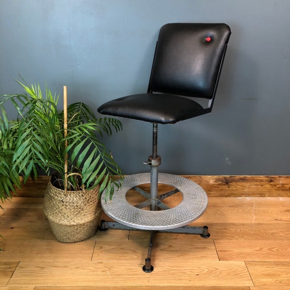 Upcycled Bar Stool Mid Century Vintage Dining Chair Chrome Seat Barber