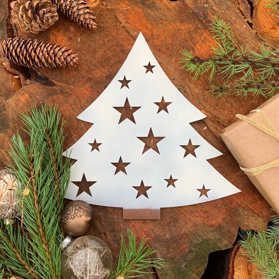 Rustic WHITE CHRISTMAS TREE Plaque Sign Metal Shop Home decoration Nordic