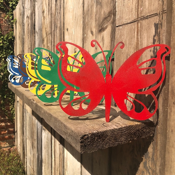 Rusted Rustic Coloured Metal butterfly Garden Ornament Sign plaque decoration