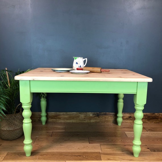 Rustic Rectangle Pine Table Farmhouse Country KItchen Dining Shabby Chic Green