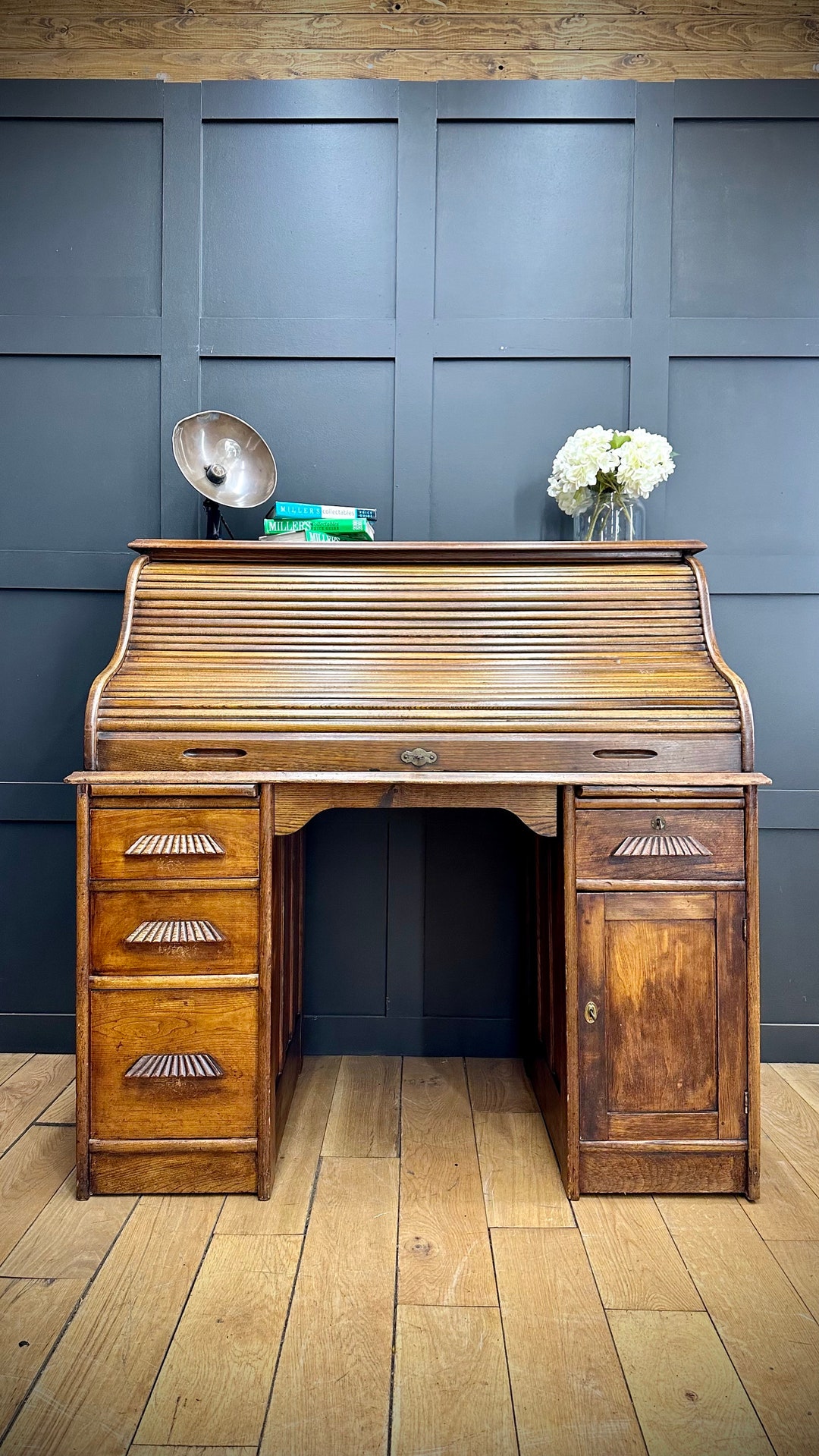 Antique Solid Oak Roll Top Desk / Oak Bureau / Writing Desk / Etsy UK