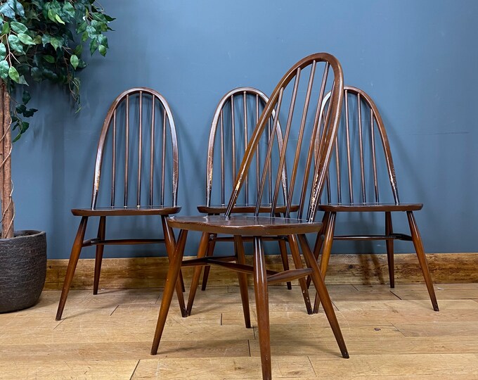 Set Of ERCOL Windsor Quaker Dining Chairs / Elm Kitchen Chairs /Mid Century