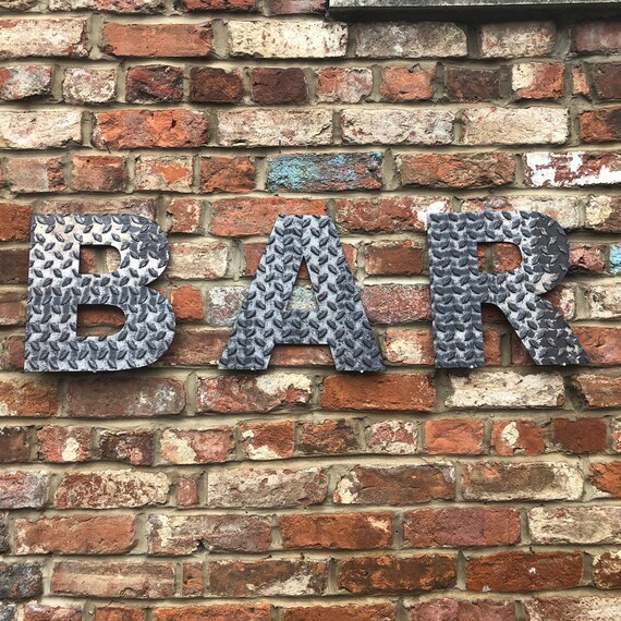BAR INDUSTRIAL LETTERING Letters Metal Shop Home Sign Rustic Drinks Cocktails
